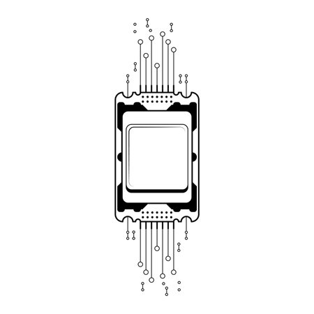Abstract Black Simple Line Cpu, Computer, Technology Doodle Outline Element Vector Design Style Sketch Isolated On White Background Illustrationのイラスト素材