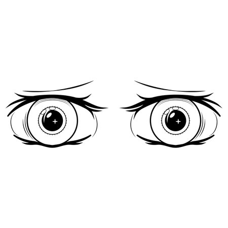 Abstract Black Simple Line People Human Eye Doodle Outline Element Vector Design Style Sketch Isolated On White Background Illustrationのイラスト素材