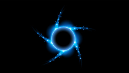 Sun Eclipse Blue Color Fire Dark Background Vector Moon Design Style Space Science Glow Lightのイラスト素材