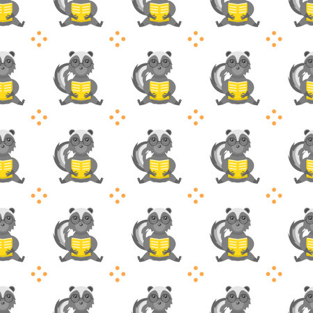 Seamless Pattern Abstract Elements Animal Skunk Wildlife Vector Design Style Background Illustration Texture For Prints Textiles, Clothing, Gift Wrap, Wallpaper, Pastelのイラスト素材