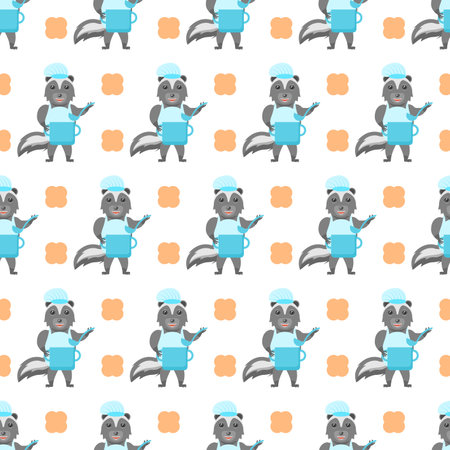 Seamless Pattern Abstract Elements Animal Skunk Wildlife Vector Design Style Background Illustration Texture For Prints Textiles, Clothing, Gift Wrap, Wallpaper, Pastelのイラスト素材