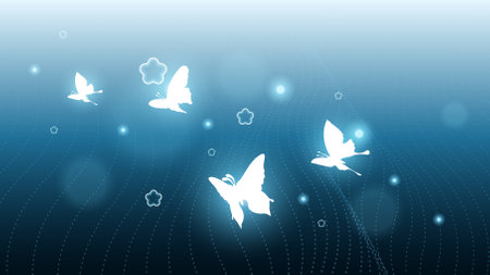 Abstract Dark Background With Butterflies Insects Glow Light Shine Flashes Vector Design Styleのイラスト素材