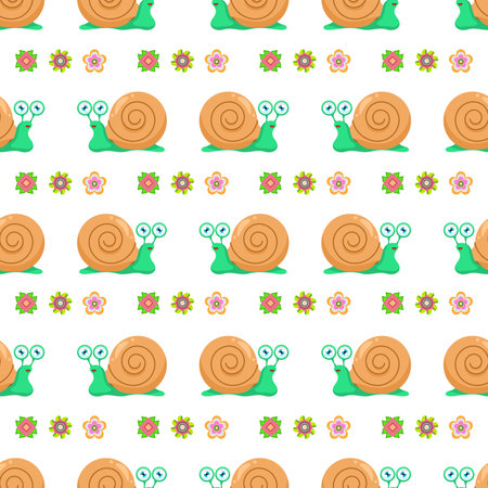 Abstract Seamless Pattern Flat Cartoon Animal Insect Snail Vector Design Style Elements Fauna Wildlifeのイラスト素材