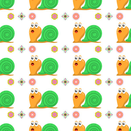 Abstract Seamless Pattern Flat Cartoon Animal Insect Snail Vector Design Style Elements Fauna Wildlifeのイラスト素材