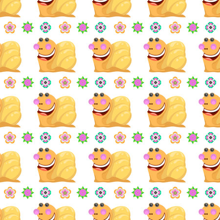 Abstract Seamless Pattern Flat Cartoon Animal Insect Snail Vector Design Style Elements Fauna Wildlifeのイラスト素材