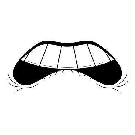 Abstract Black Simple Line People Human Smile Open Mouth With Teeth And Tongue Doodle Outline Element Vector Design Style Sketch Isolated On White Background Illustrationのイラスト素材
