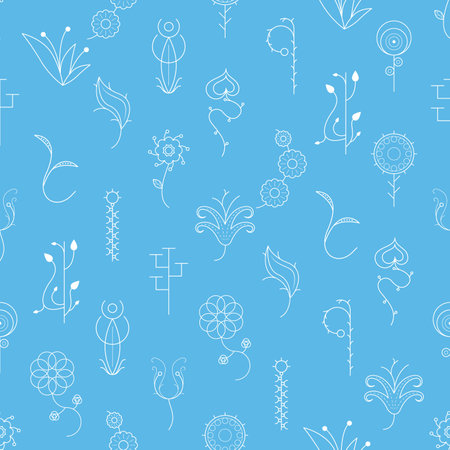 Seamless Pattern Abstract Elements Different Plant Botanic Vector Design Style Background Illustration Texture For Prints Textiles, Clothing, Gift Wrap, Wallpaper, Pastelのイラスト素材
