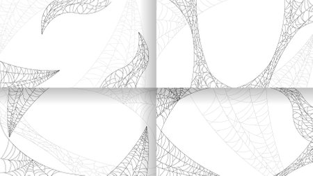 Set Spiders on Web Collection with white Background. Halloween Background Design Element. Spooky, Scary Horror Decoration Vectorのイラスト素材