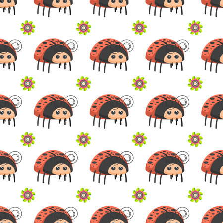 Seamless Pattern Abstract Elements Different Ladybug Insect Beetle With Flower Vector Design Style Background Illustration Texture For Prints Textiles, Clothing, Gift Wrapのイラスト素材