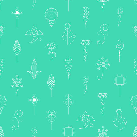 Seamless Pattern Abstract Elements Different Plant Botanic Vector Design Style Background Illustration Texture For Prints Textiles, Clothing, Gift Wrap, Wallpaper, Pastelのイラスト素材