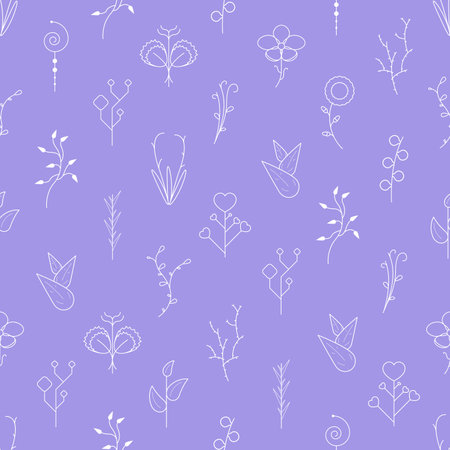 Seamless Pattern Abstract Elements Different Plant Botanic Vector Design Style Background Illustration Texture For Prints Textiles, Clothing, Gift Wrap, Wallpaper, Pastelのイラスト素材