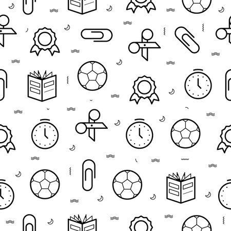 Seamless Pattern Elements Hand Drawn Collection College School Study Vector Design Style Background Grades Education Learning Flask Microscope Pen Book Feather Plane Microbe Globeのイラスト素材