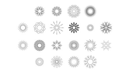 Set Abstract Collection Round Circles Starburst Sunburst Sunset Black Line Doodle Design Elements Bursting Rays Sunrise Shine Light Radiant Sparkles Vector Design Styleのイラスト素材