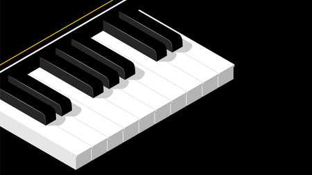 Abstract Piano Music Keyboard Instrument With Flying Keys And Notes Song Melody Audio Sound Vector Design Style Concept For Concert, Performance, Relaxのイラスト素材