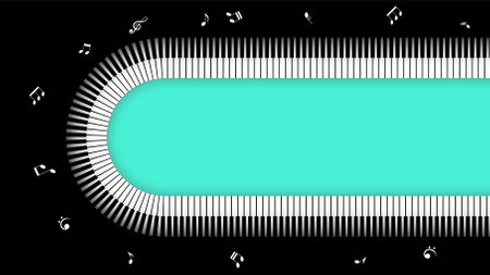 Abstract Piano Music Keyboard Instrument With Flying Keys And Notes Song Melody Audio Sound Vector Design Style Concept For Concert, Performance, Relaxのイラスト素材