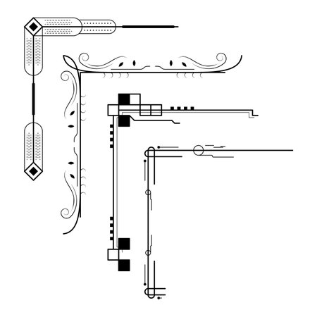 Set Hand Draw Of Corners Different Shapes Flower Decoration Vector Design Doodle Sketch Style For Wedding And Bannerのイラスト素材
