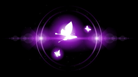 Abstract Dark Background With Butterflies Insects Glow Light Shine Flashes Vector Design Styleのイラスト素材
