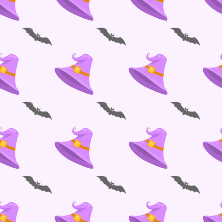 Abstract Doodle Seamless Pattern Halloween Bats, Hats Fabric Background Decoration Vector Design Style For Prints Textiles, Clothing, Gift Wrap, Wallpaper, Pastelのイラスト素材