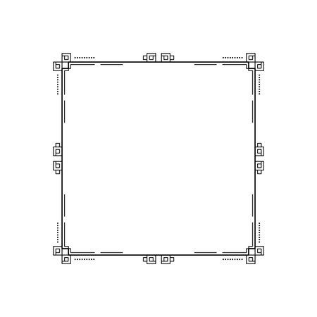 Abstract Black Simple Line Square With Leaf Leaves Frame Flowers Doodle Outline Element Vector Design Style Sketch Isolated Illustration For Wedding And Bannerのイラスト素材
