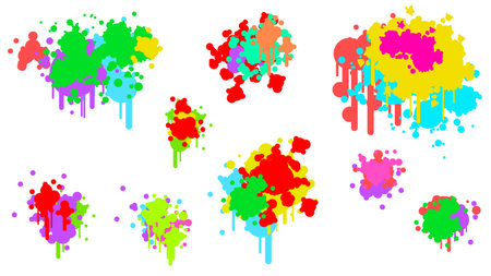 Color Set Spray Collection Different Paint Splatter And Blob Splash Blot Element With Different Shapes Vector Object Brush Design Styleのイラスト素材