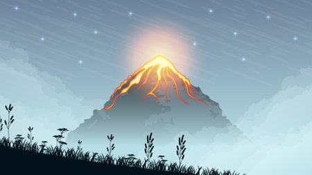Abstract Background Sky Clouds Gradient Volcano Lava Fire Flame Eruption Nature Stars Water MoonVector Design Styleのイラスト素材