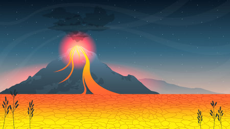 Abstract Background Sky Clouds Gradient Volcano Lava Fire Flame Eruption Nature Stars Water MoonVector Design Styleのイラスト素材