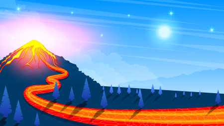 Abstract Background Sky Clouds Gradient Volcano Lava Fire Flame Eruption Nature Stars Water MoonVector Design Styleのイラスト素材