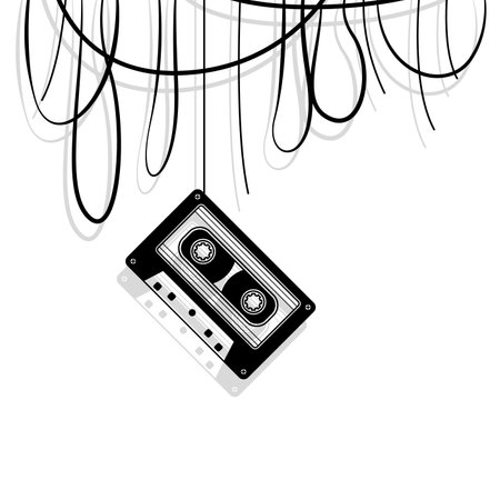 Abstract Hand Drawn Classic Tape Old Cassette Doodle Concept Vector Design Outline Style On White Background Isolated Outline Music, Sound, Audio, Relaxのイラスト素材
