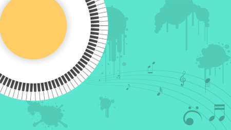 Abstract Piano Music Keyboard Instrument With Flying Keys And Notes Song Melody Audio Sound Vector Design Style Concept For Concert, Performance, Relaxのイラスト素材