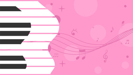Abstract Piano Music Keyboard Instrument With Flying Keys And Notes Song Melody Audio Sound Vector Design Style Concept For Concert, Performance, Relaxのイラスト素材