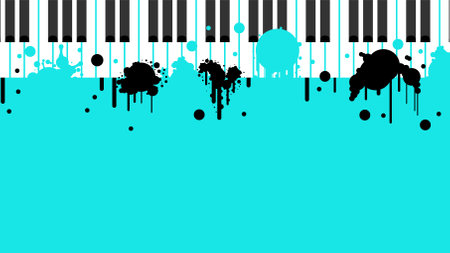 Abstract Piano Music Keyboard Instrument With Flying Keys And Notes Song Melody Audio Sound Vector Design Style Concept For Concert, Performance, Relaxのイラスト素材