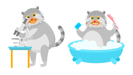 Set Abstract Collection Flat Cartoon Different Animal Manuls Cat Vector Design Style Elements Fauna Wildlifeのイラスト素材