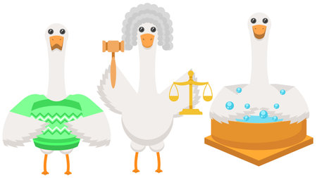 Big Set Abstract Collection Flat Cartoon Different Animal Birds Goose, Geese Vector Design Fauna Wildlifeのイラスト素材