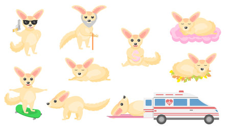 Big Set Abstract Collection Flat Cartoon Different Animal Fenech Vector Design Fauna Wildlifeのイラスト素材