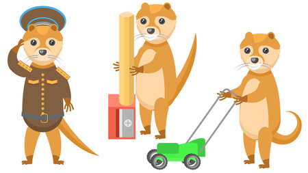 Set Abstract Collection Flat Cartoon Different Animal Otters Vector Design Style Elements Fauna Wildlifeのイラスト素材