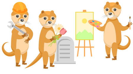 Set Abstract Collection Flat Cartoon Different Animal Otters Vector Design Style Elements Fauna Wildlifeのイラスト素材