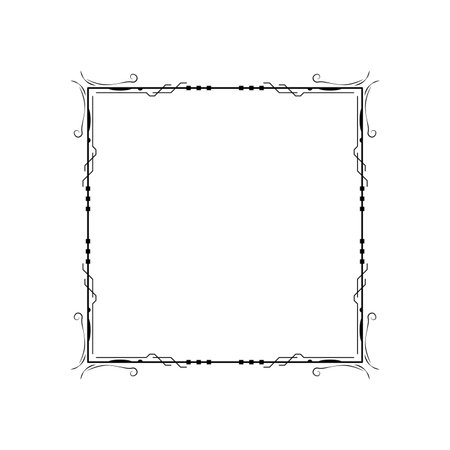 Abstract Black Simple Line Square With Leaf Leaves Frame Flowers Doodle Outline Element Vector Design Style Sketch Isolated Illustration For Wedding And Bannerのイラスト素材