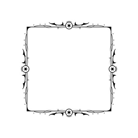 Abstract Black Simple Line Square With Leaf Leaves Frame Flowers Doodle Outline Element Vector Design Style Sketch Isolated Illustration For Wedding And Bannerのイラスト素材