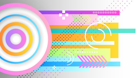 Abstract Colorful Gradient Background With Color Geometric Figures Different Shapes And White Line Vector Design Styleのイラスト素材