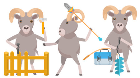 Set Abstract Collection Flat Cartoon Different Animal Arhali Vector Design Style Elements Fauna Wildlifeのイラスト素材