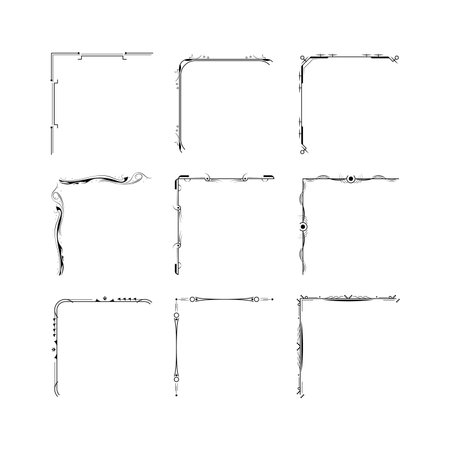 Set Hand Draw Of Corners Different Shapes Flower Decoration Vector Design Doodle Sketch Style For Wedding And Bannerのイラスト素材