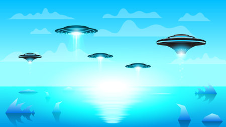 Abstract Aliens On Flying Saucers In Dark Space Planet Background Gradient Unidentified Flying...