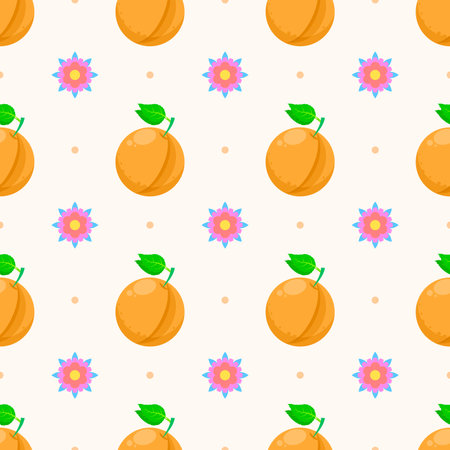 Seamless Pattern Abstract Elements Fruits Food Peach With Flower Vector Design Style Background Illustration Texture For Prints Textiles, Clothing, Gift Wrap, Wallpaper, Pastelのイラスト素材