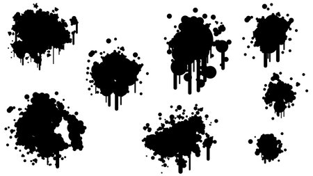Black Spray Different Set Paint Blot Element Vector Design Style Object Brush Grungeのイラスト素材