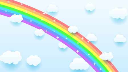 Abstract Sky Paper Cut Gradient Rainbow Background With Clouds Vector Natureのイラスト素材