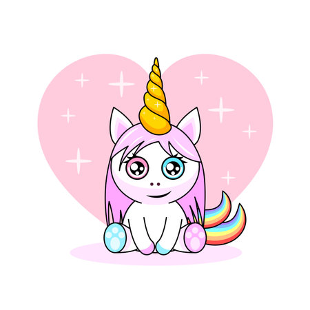 Fabulous Abstract Color Cute Unicorn With Heart Horn Birthday Vector Design Card Styleのイラスト素材