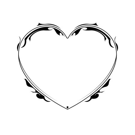 Abstract Hand Drawn Frame Heart With Plants Doodle 14 February Holiday Concept Vector Design Outline Style On White Background Isolated Letter, Message, Mail, Cards, Postersのイラスト素材