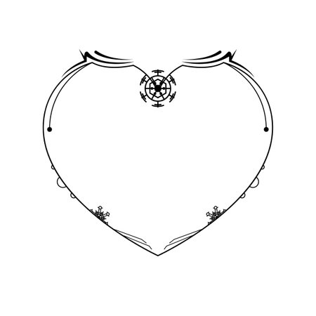 Abstract Hand Drawn Frame Heart With Plants Doodle 14 February Holiday Concept Vector Design Outline Style On White Background Isolated Letter, Message, Mail, Cards, Postersのイラスト素材