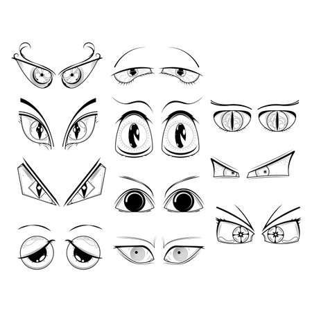 Set Abstract Black Collection Simple Line People Human Eye Doodle Outline Element Vector Design Style Sketch Isolated On White Background Illustrationのイラスト素材