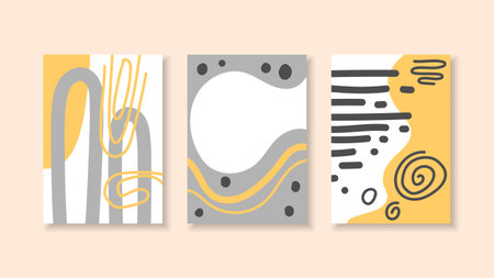 Set Abstract Minimalistic Collection Contemporary Vector Geometric Shapes Design Elements Posters Yellow Black White For Print, Cover, Invitation, Greeting Card Brochure Wallpaperのイラスト素材